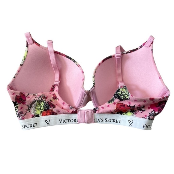 Victoria’s Secret 34D bra t-shirt push up full coverage roses floral pink - Picture 2 of 6